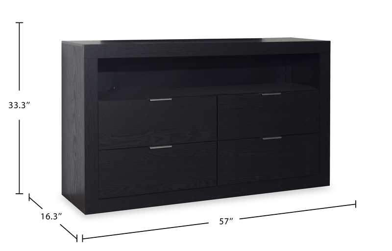 Delta Bedroom 4-Drawer Dresser with Storage Shelf, 57\"W x 33\"H - Black