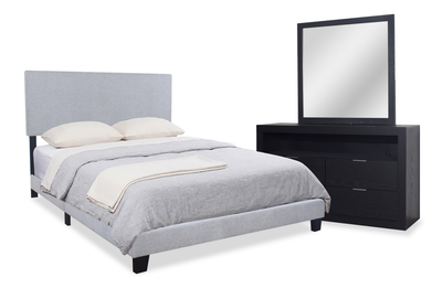 Delta 5pc Bedroom Set with Bed, Dresser & Mirror, Black - King Size | Ensemble de chambre à coucher Delta 5 pièces avec lit, commode et miroir, noir - format très grand lit