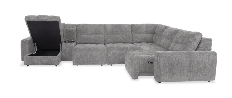 Scott Living Elevate Modular 7-Piece Left-Facing Chenille Fabric Power Sliding Sectional with Storage - Grey