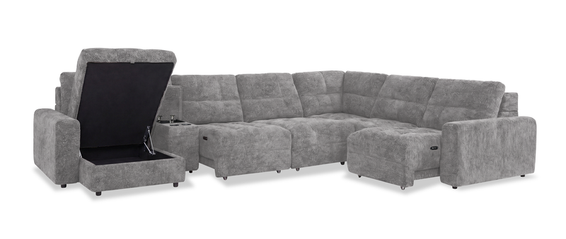 Scott Living Elevate Modular 7-Piece Left-Facing Chenille Fabric Power Sliding Sectional with Storage - Grey