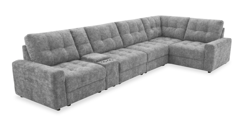 Scott Living Elevate Modular 6-Piece L-Shaped Chenille Fabric Power Reclining Sectional with Storage Console - Grey