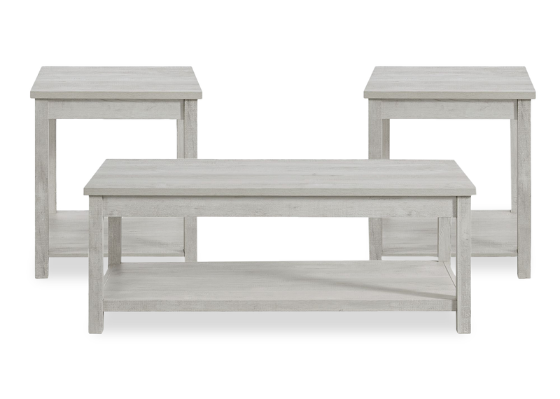 Eleanor 48” Contemporary 3-Pack Coffee + 2 End Tables - White