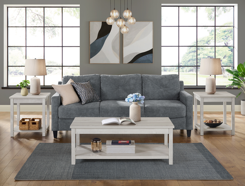 Eleanor 48” Contemporary 3-Pack Coffee + 2 End Tables - White