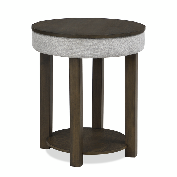 Elroy 21\" Rustic Round Lift Top End Table With Shelf  - Brown and Grey with Fabric Edge 