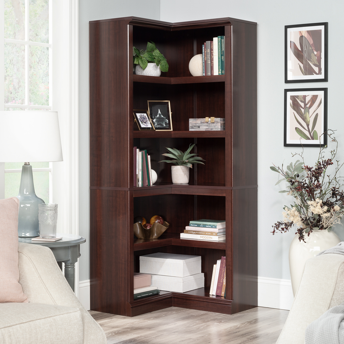 Elven 29.25” Corner Bookcase with 5 Open Shelves – Select Cherry