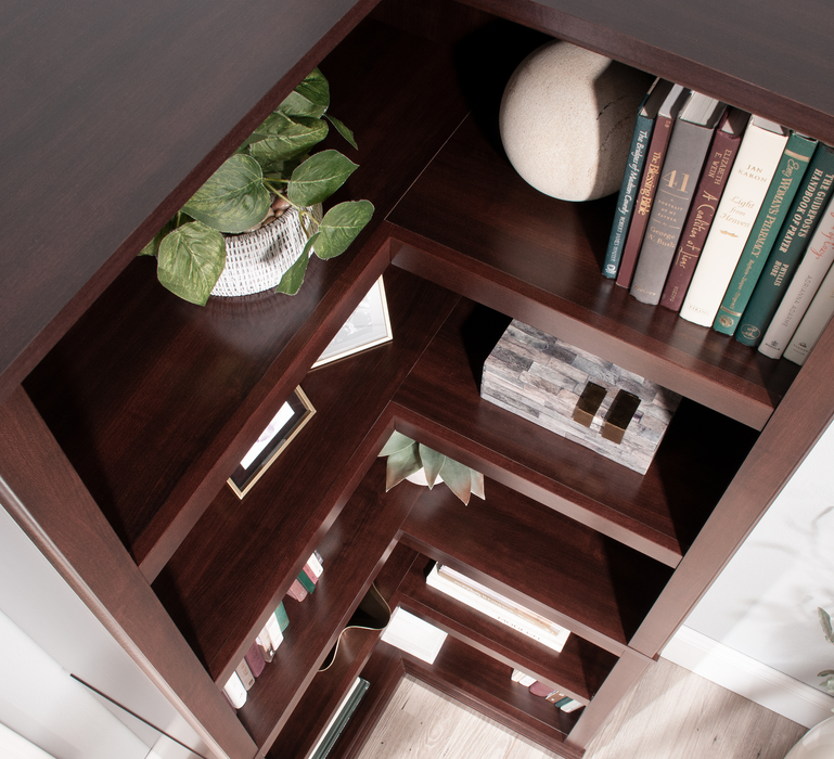 Elven 29.25” Corner Bookcase with 5 Open Shelves – Select Cherry