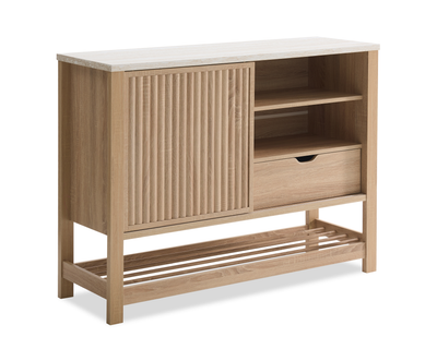 Essex 47.25” 3-Shelf Accent Cabinet with Sliding Door – Weathered White | Armoire décorative Essex de 47,25 po à 3 tablettes avec porte coulissante - blanc vieilli