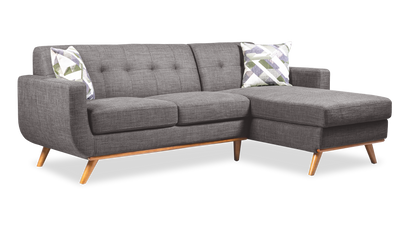 Kort & Co. Freeman 2-Piece Right-Facing Sectional with Wood Legs – Charcoal Grey | Sofa sectionnel de gauche Freeman de Kort & Co. 2 pièces po en tissu d’apparence lin avec pattes en bois - gris anthracite