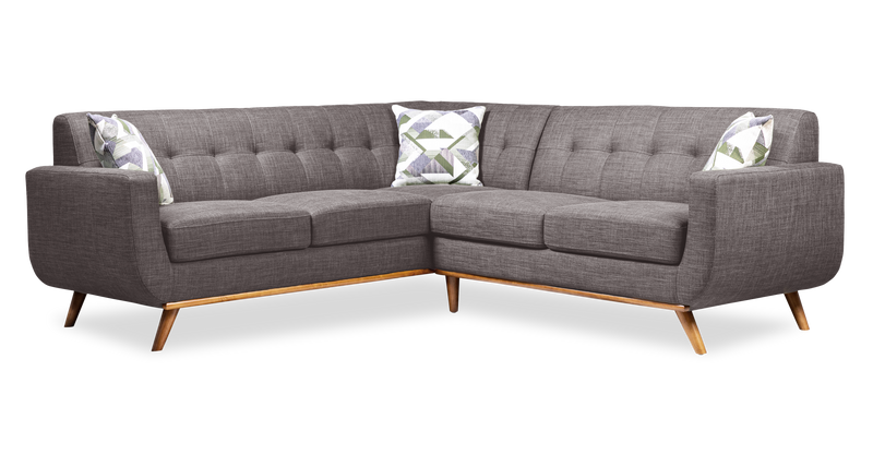 Kort & Co. Freeman 2-Piece Linen-Look Fabric Sectional with Wood Legs – Charcoal Grey