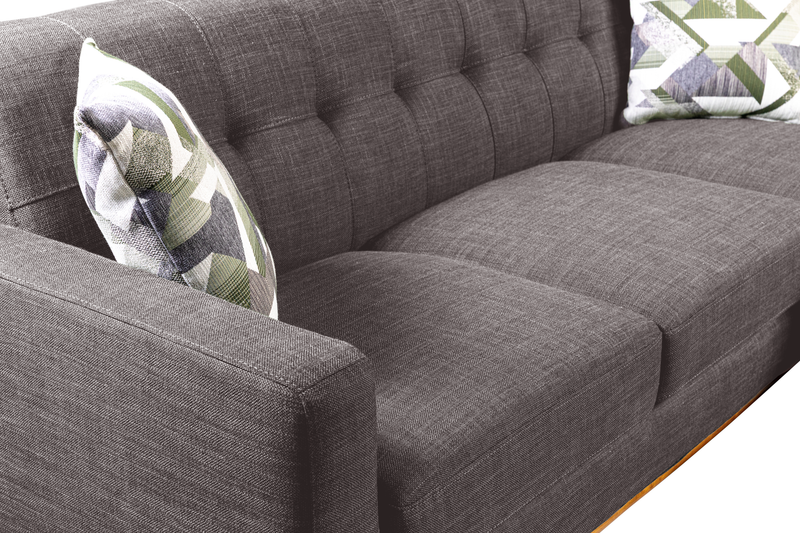 Kort & Co. Freeman 2-Piece Linen-Look Fabric Sectional with Wood Legs – Charcoal Grey