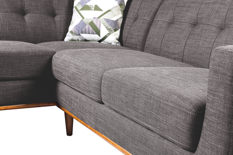 Kort & Co. Freeman 2-Piece Linen-Look Fabric Sectional with Wood Legs – Charcoal Grey