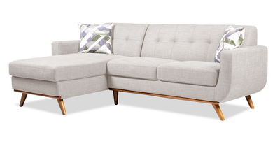 Kort & Co. Freeman 2-Piece Left-Facing Sectional with Wood Legs – Dove White | Sofa sectionnel gauche Freeman de Kort & Co. 2 pièces de po en tissu d’apparence lin avec pattes en bois - blanc colombe