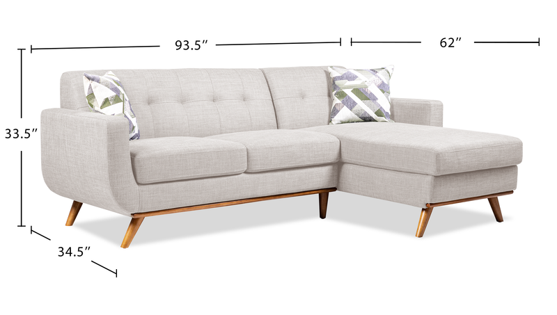 Kort & Co. Freeman 2-Piece Right-Facing Sectional with Wood Legs – Dove White