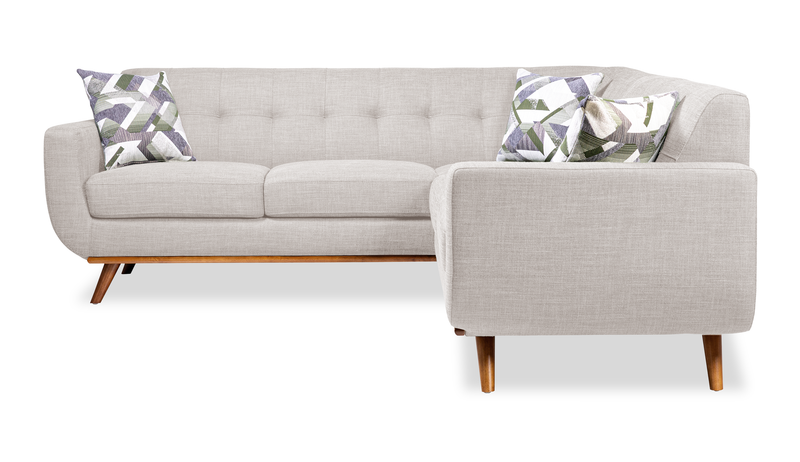 Kort & Co. Freeman 2-Piece Linen-Look Fabric Sectional with Wood Legs – Dove White