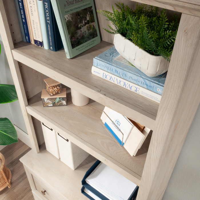 Goodwin 29.06” Modern 2-Shelf Bookcase with Drawers – Chalked Chestnut