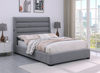 Jade Upholstered Platform Bed with USB Ports in Grey Fabric - Queen Size | Base de lit plateforme rembourrée Jade en tissu gris avec ports USB - format grand lit