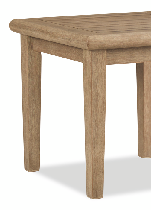 Juno Outdoor Patio End Table - Eucalyptus Wood, UV & Weather Resistant - Natural