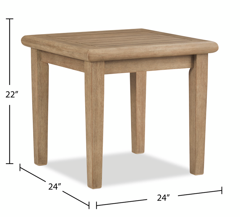 Juno Outdoor Patio End Table - Eucalyptus Wood, UV & Weather Resistant - Natural