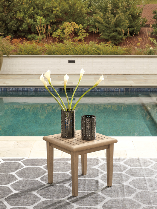 Juno Outdoor Patio End Table - Eucalyptus Wood, UV & Weather Resistant - Natural