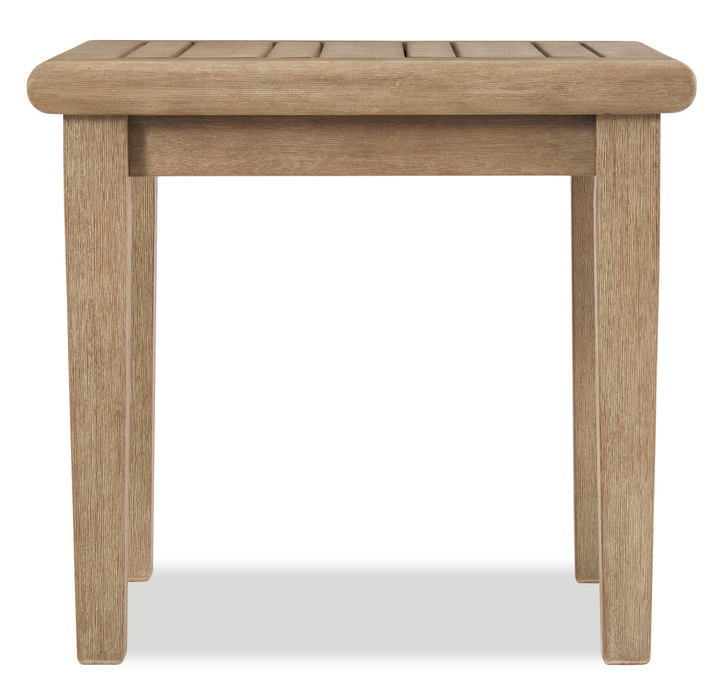 Juno Outdoor Patio End Table - Eucalyptus Wood, UV & Weather Resistant - Natural