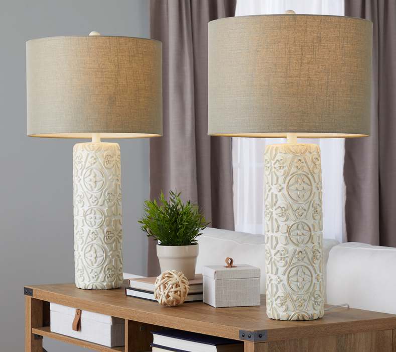 Lacey 31\" 2-Piece Table Lamp Set with Beige Linen-Look Shade – Brown