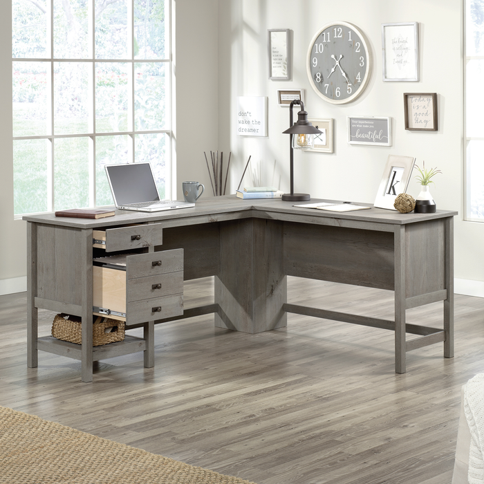 Lance 65.12\" L-Shaped Office Desk with 2 Drawers – Mystic Oak