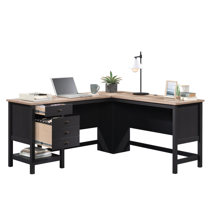 Lance 65.12\" L-Shaped Office Desk with 2 Drawers – Raven Oak