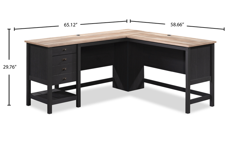 Lance 65.12\" L-Shaped Office Desk with 2 Drawers – Raven Oak