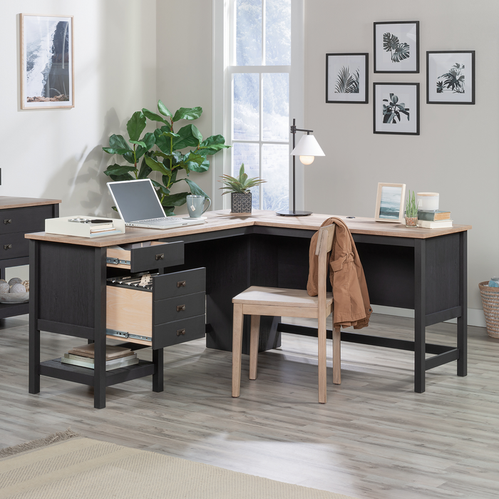 Lance 65.12\" L-Shaped Office Desk with 2 Drawers – Raven Oak
