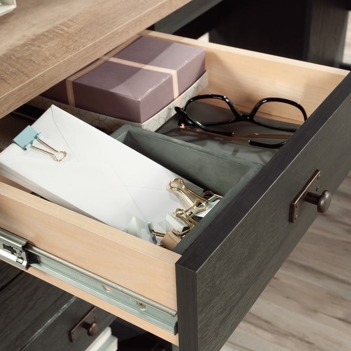 Lance 65.12\" L-Shaped Office Desk with 2 Drawers – Raven Oak