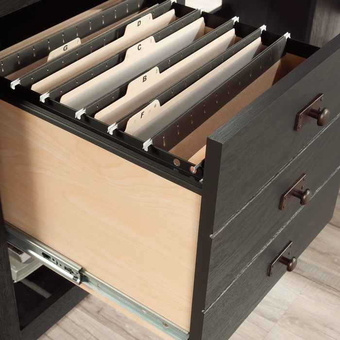 Lance 65.12\" L-Shaped Office Desk with 2 Drawers – Raven Oak