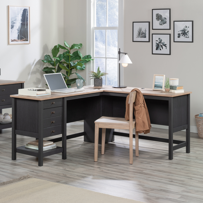 Lance 65.12\" L-Shaped Office Desk with 2 Drawers – Raven Oak