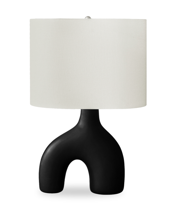Lena 16.5\" Ceramic Table Lamp with Linen Ivory Shade – Black 