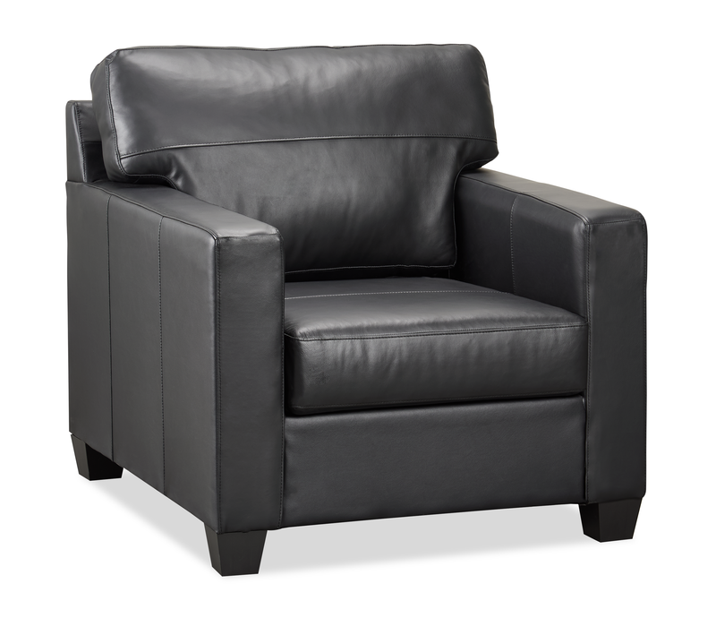Made in Canada Lennox 35” Genuine Leather Accent Chair with Removable Cushions - Black