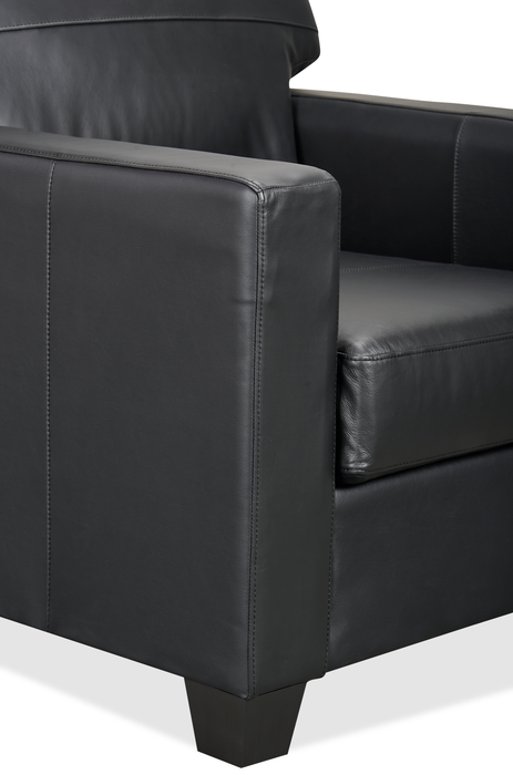 Made in Canada Lennox 35” Genuine Leather Accent Chair with Removable Cushions - Black