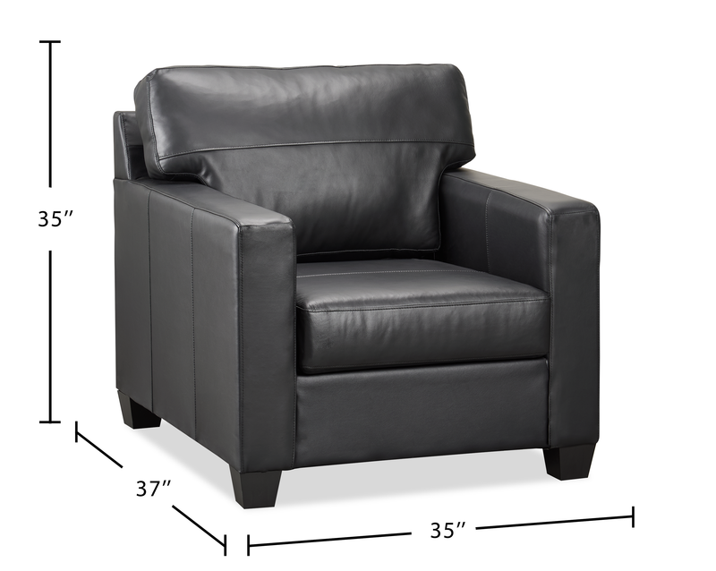 Made in Canada Lennox 35” Genuine Leather Accent Chair with Removable Cushions - Black