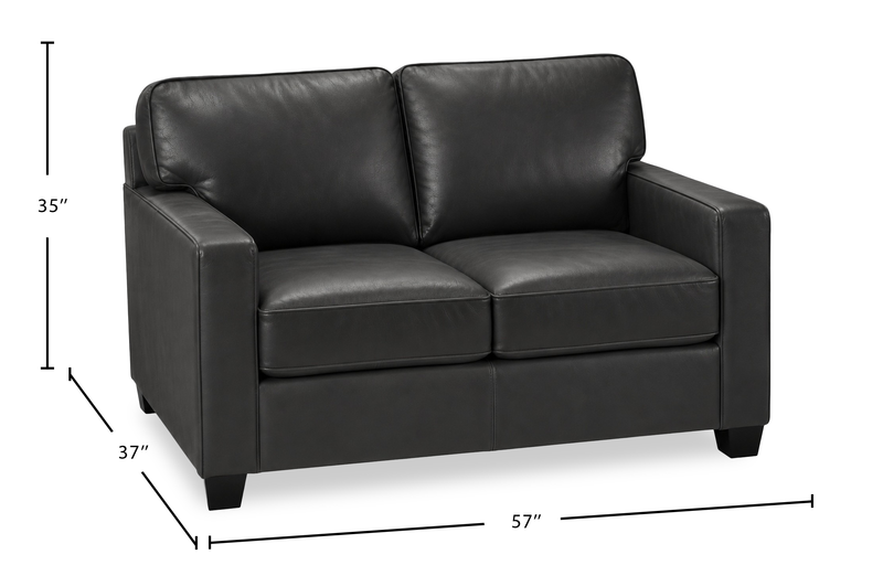 Made in Canada Lennox 57” Genuine Leather Loveseat with Removable Cushions - Black