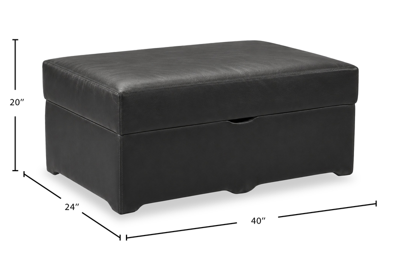 Made in Canada Lennox 40” Genuine Leather Storage Ottoman - Black