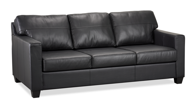 Made in Canada Lennox 79” Genuine Leather Sofa with Removable Cushions - Black