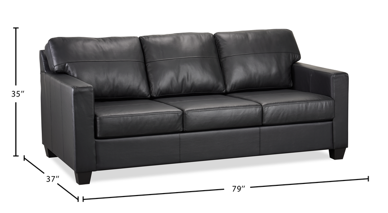 Made in Canada Lennox 79” Genuine Leather Sofa with Removable Cushions - Black
