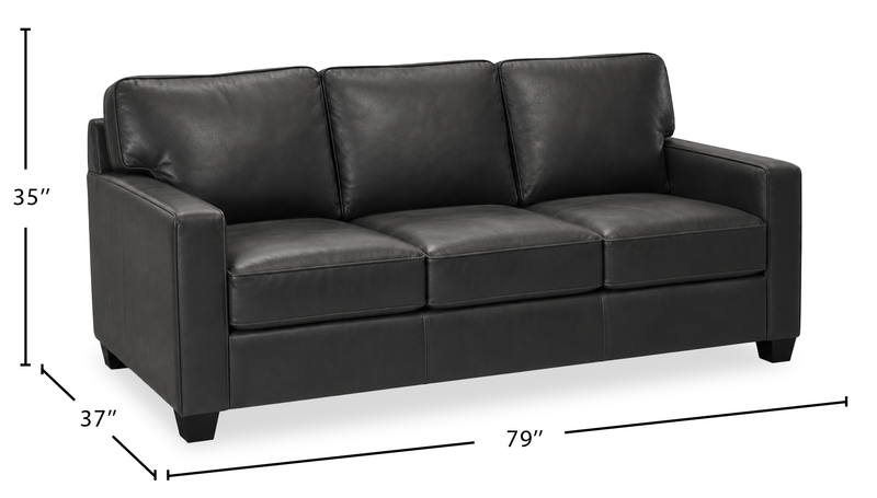 Made in Canada Lennox 79” Genuine Leather Sofa with Removable Cushions - Black