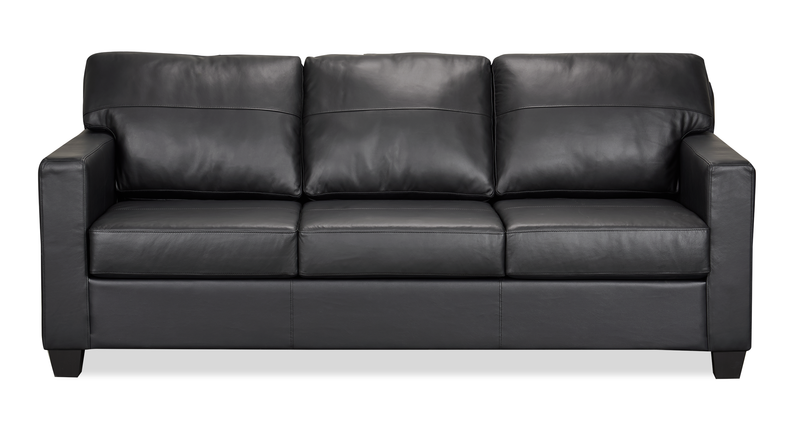 Made in Canada Lennox 79” Genuine Leather Sofa with Removable Cushions - Black