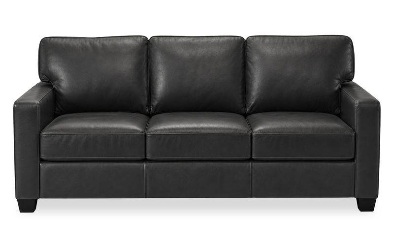 Made in Canada Lennox 79” Genuine Leather Sofa with Removable Cushions - Black