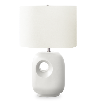 Lilith 16" Ceramic Table Lamp with Linen Ivory Shade – White | Lampe de table Lilith de 16 po en céramique avec abat-jour ivoire - noire