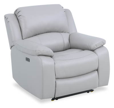Marcel 39” Genuine Leather Power Reclining Chair with USB Port – Calm Grey | Fauteuil à inclinaison électrique Marcel de 39 po en cuir véritable avec port USB – gris apaisant