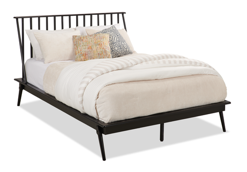 Milan Platform Bed with Headboard & Frame,  Mid-Century Modern, Black - Queen Size 