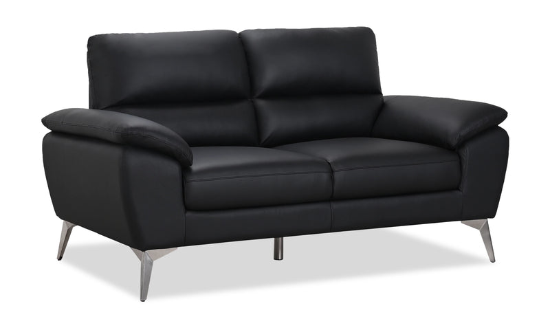 Mystic 65.7” Contemporary Genuine Leather Loveseat – Black