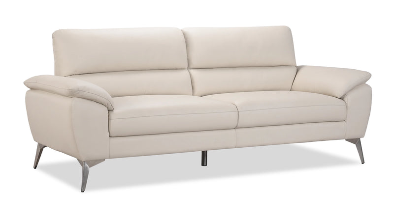 Mystic 85.4” Contemporary Genuine Leather Sofa - Frost