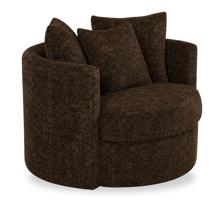 Made in Canada Sofa Lab Customizable Nest 42\" Fabric Swivel Accent Chair – Plush Chocolate