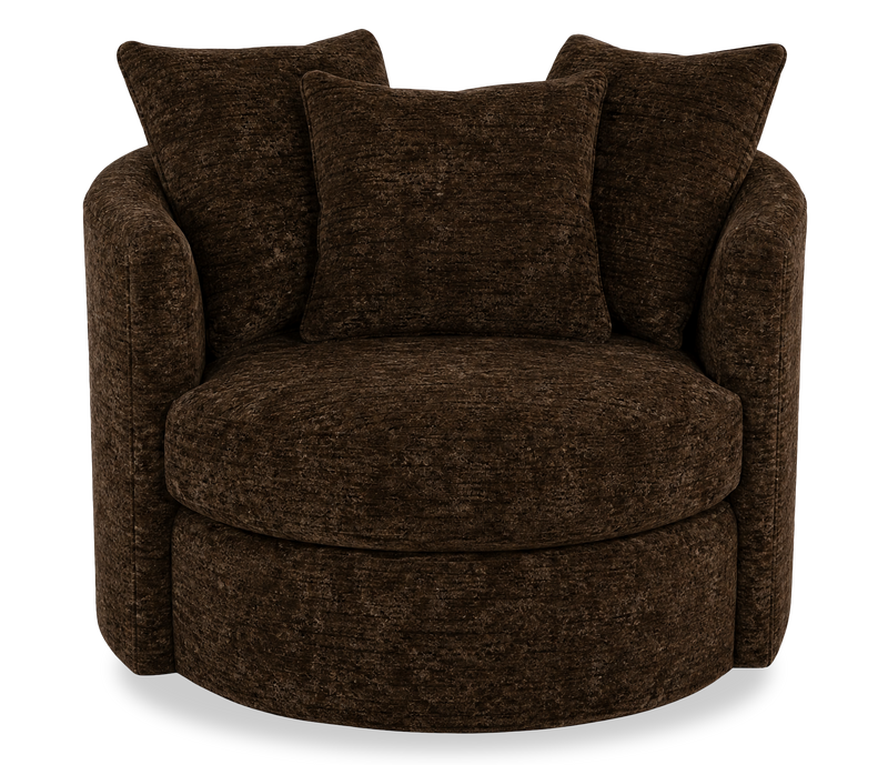 Made in Canada Sofa Lab Customizable Nest 42\" Fabric Swivel Accent Chair – Plush Chocolate